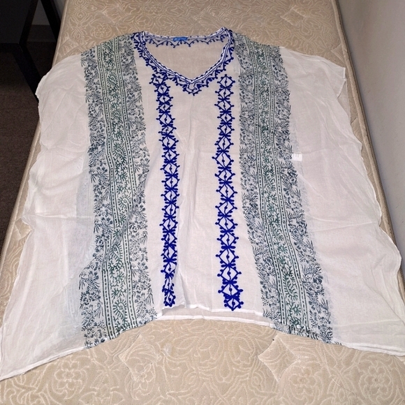 A Salty Blue blue and white embroidered sheer cover-up. OSFM. Pre-loved - Picture 1 of 6
